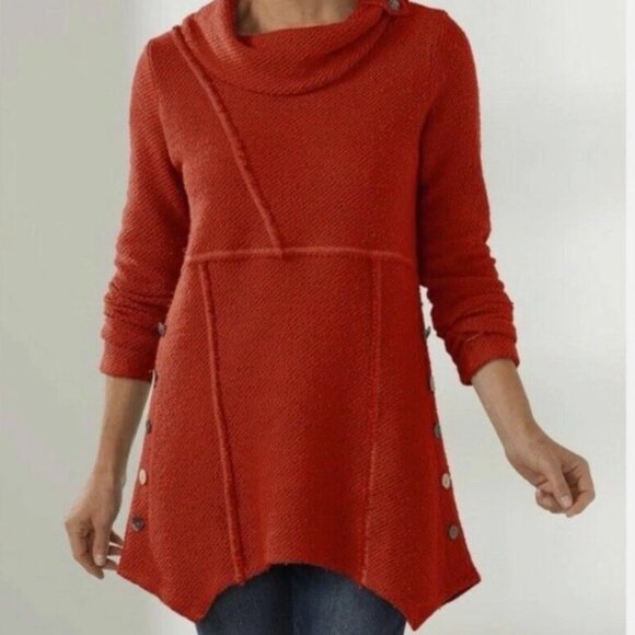 Soft Surroundings Teal Cowl Neck Sweater - Picture 8 of 13